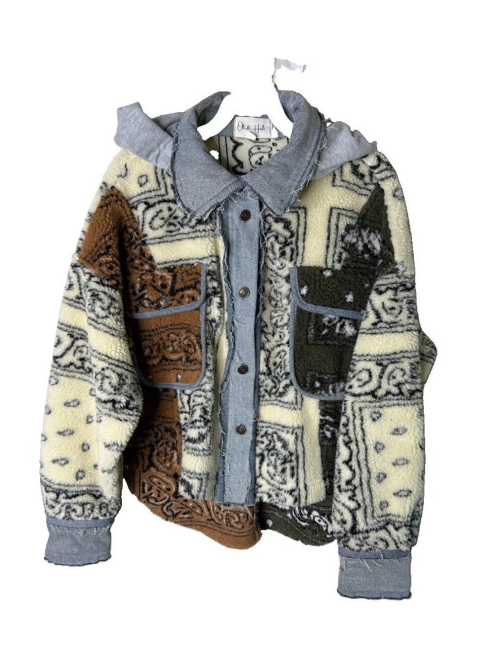 Oli & Hali Jacket Deep Pile Fleece Patchwork Cropped Baggy Boho